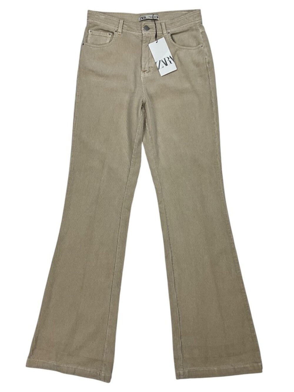 ZARA Corduroy Bootcut Pants 4 Cream High Rise Fall Fashion